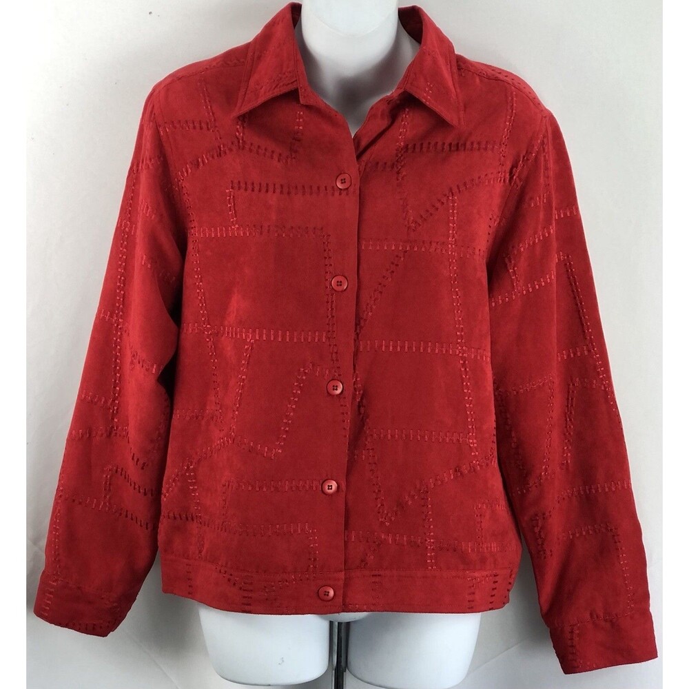 Faux suede light jacket m red patchwork stitching buttonup longsleeve Glam Punk